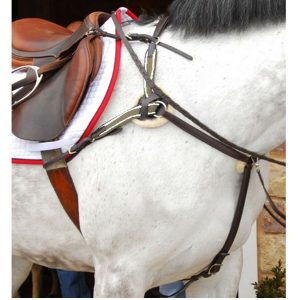 Exselle 5 Point Breastplate w/ Khaki Elastic - Horse Size - Dk Havana - New