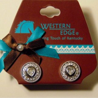 Western Edge Horse Show Earrings w/ Central Clear Heart Crystal in Concho Silver