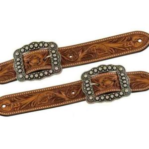 Men's Western Belt Style Show Spur Straps Floral Stamped w/ Fancy Buckle - NEW