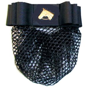 Clip-on Black Show Bow w/ Gold-tone Horse Head & Net Snood for Show Riders New