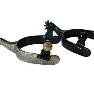 Coronet Jr or Petite Lady Western Show Spurs - Black Steel w/ Engraved Silver Overlay - NEW